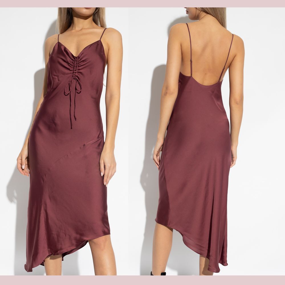NWD $199 ALLSAINTS [ 2 ] Alexia Drawstring Midi Slip Dress‎ in Mauve Purple 6302